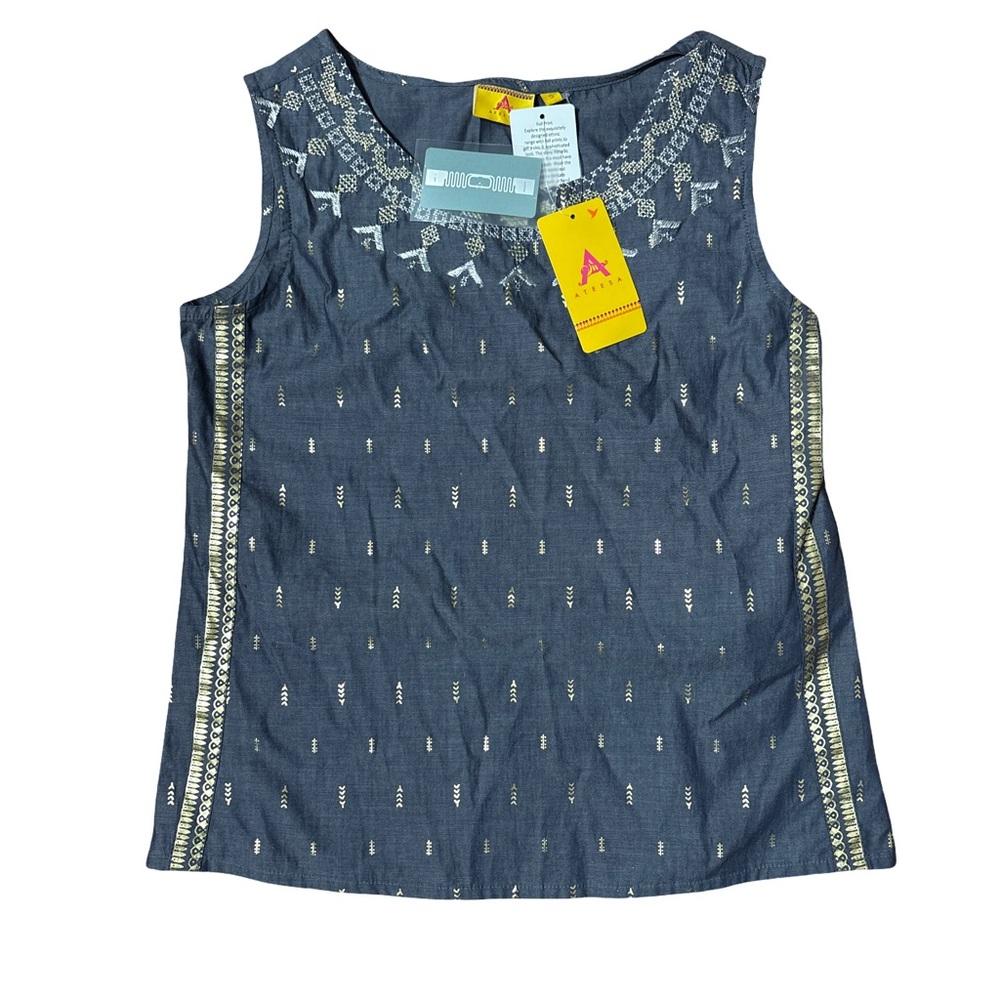 Elegant Sleeveless Blouse Gold and Silver Embroidery